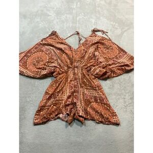 LuBella Boutique Women's Medium Paisley Romper V-Neck Tie Strap‎ Boho Festival
